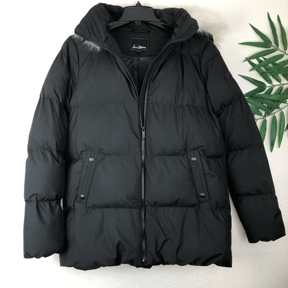 SAM EDELMAN Water Repellent Faux Fur Trim Puffer Jacket M Black - Picture 2 of 11